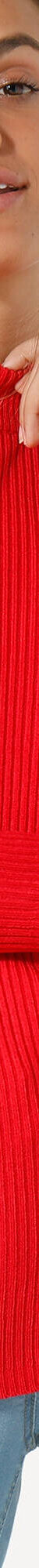 Pull col montant long, maille côtelée (rouge) Pull col montant long, maille côtelée (rouge)